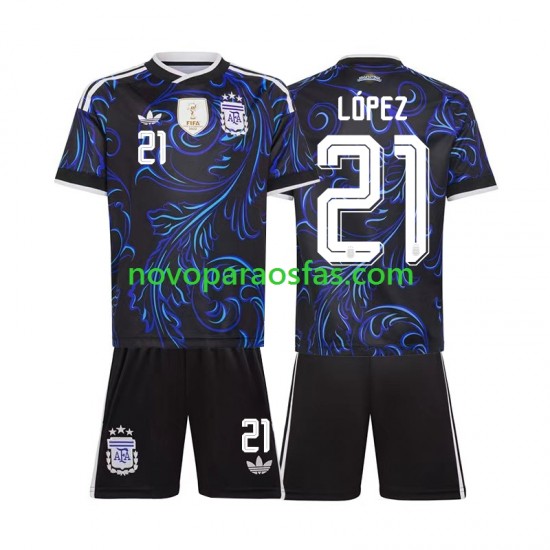 Camisolas Argentina Jose Manuel Lopez 21 Criança Visitante Copa do Mundo 2026 Manga Curta