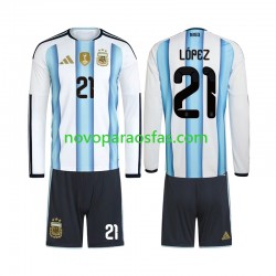 Camisolas Argentina Jose Manuel Lopez 21 Criança Casa Copa do Mundo 2026 Manga Comprida