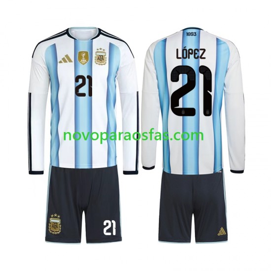 Camisolas Argentina Jose Manuel Lopez 21 Criança Casa Copa do Mundo 2026 Manga Comprida