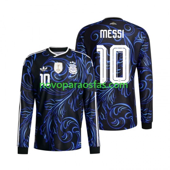 Camisolas Argentina Lionel Messi 10 Homem Visitante Copa do Mundo 2026 Manga Comprida