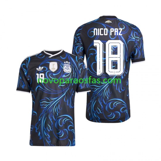 Camisolas Argentina Nico Paz 18 Homem Visitante Copa do Mundo 2026 Manga Curta