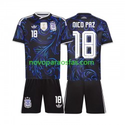 Camisolas Argentina Nico Paz 18 Criança Visitante Copa do Mundo 2026 Manga Curta