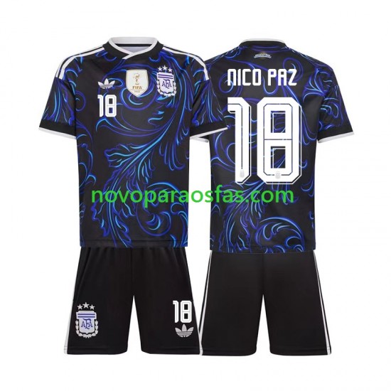 Camisolas Argentina Nico Paz 18 Criança Visitante Copa do Mundo 2026 Manga Curta