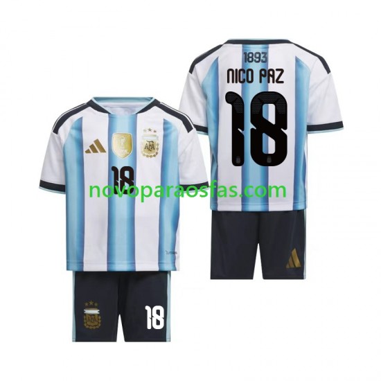 Camisolas Argentina Nico Paz 18 Criança Casa Copa do Mundo 2026 Manga Curta