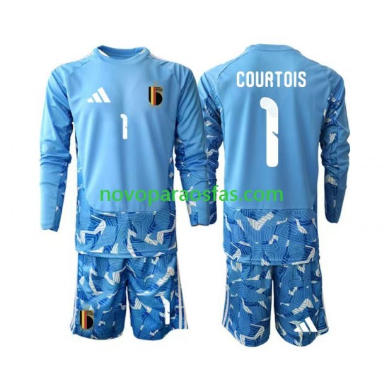 Camisolas Bélgica Thibaut Courtois 1 Guarda-redes Criança Casa Copa do Mundo 2026 Manga Comprida