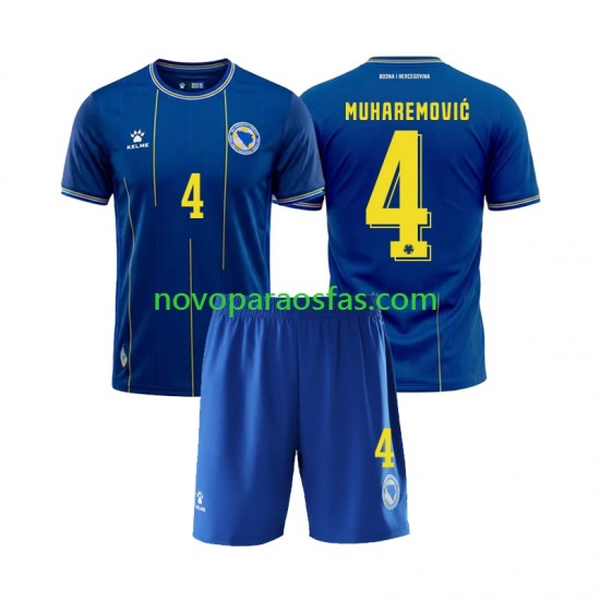 Camisolas Bósnia e Herzegovina Tarik Muharemovic 4 Criança Casa Copa do Mundo 2026 Manga Curta