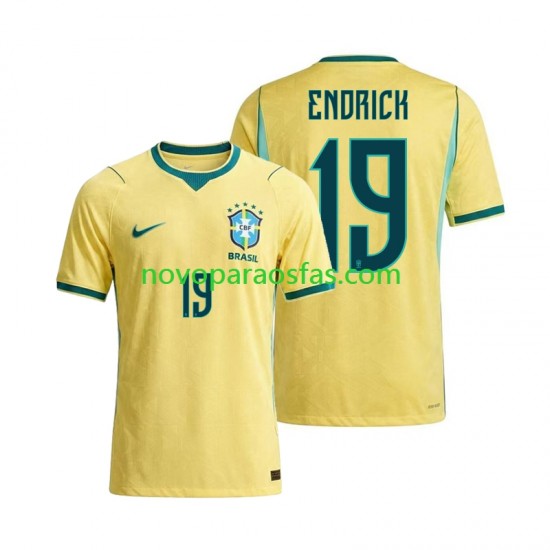Camisolas Brasil Endrick 19 Homem Casa Copa do Mundo 2026 Manga Curta