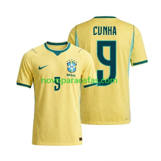 Camisolas Brasil Matheus Cunha 9 Homem Casa Copa do Mundo 2026 Manga Curta