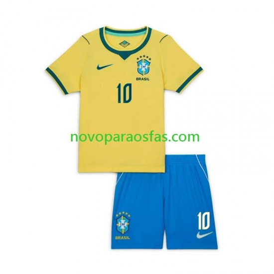 Camisolas Brasil Neymar JR 10 Criança Casa Copa do Mundo 2026 Manga Curta