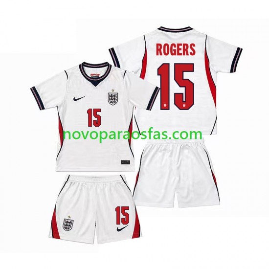 Camisolas Inglaterra Morgan Rogers 15 Criança Casa Copa do Mundo 2026 Manga Curta