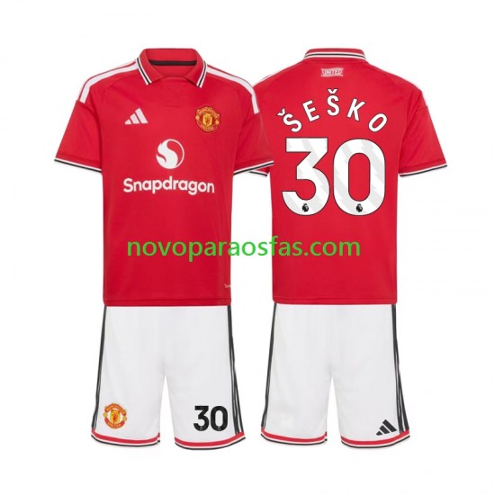 Camisolas Manchester United Benjamin Sesko 30 Criança Casa 2026-2027 Manga Curta