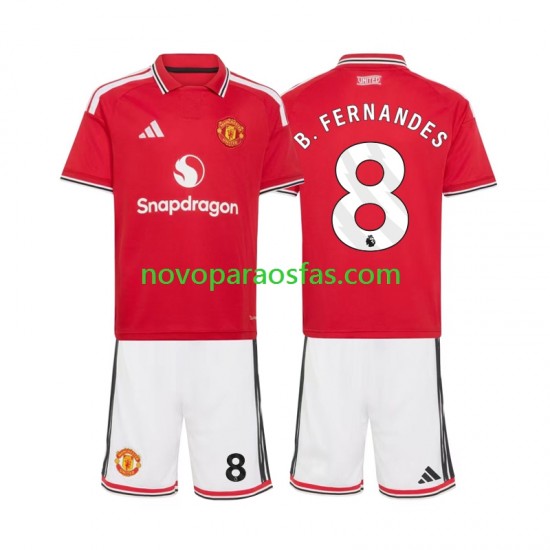 Camisolas Manchester United Bruno Fernandes 8 Criança Casa 2026-2027 Manga Curta
