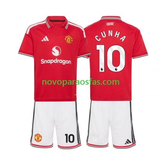 Camisolas Manchester United Matheus Cunha 10 Criança Casa 2026-2027 Manga Curta