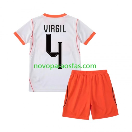 Camisolas Países Baixos Virgil van Dijk 4 Criança Visitante Copa do Mundo 2026 Manga Curta