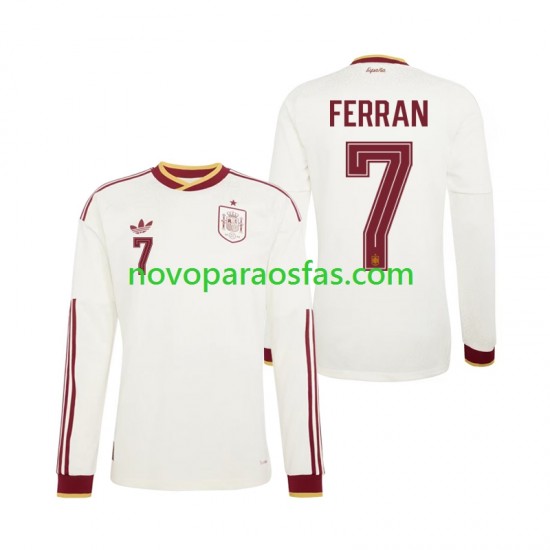 Camisolas Espanha Ferran Torres 7 Homem Visitante Copa do Mundo 2026 Manga Comprida