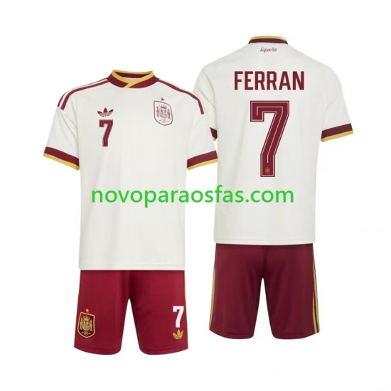 Camisolas Espanha Ferran Torres 7 Criança Visitante Copa do Mundo 2026 Manga Curta