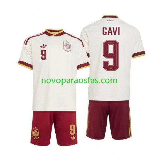 Camisolas Espanha Gavi 9 Criança Visitante Copa do Mundo 2026 Manga Curta