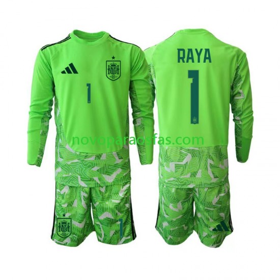 Camisolas Espanha David Raya 1 6th Green color Guarda-redes Criança Copa do Mundo 2026 Manga Comprida