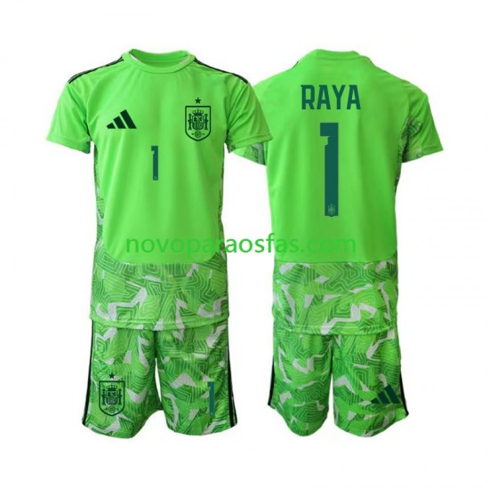 Camisolas Espanha David Raya 1 6th Green color Guarda-redes Criança Copa do Mundo 2026 Manga Curta