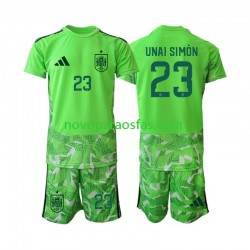 Camisolas Espanha Unai Simon 23 6th Green color Guarda-redes Criança Copa do Mundo 2026 Manga Curta