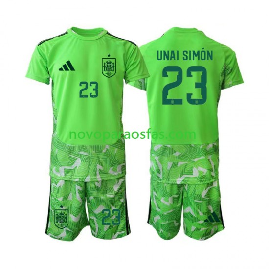Camisolas Espanha Unai Simon 23 6th Green color Guarda-redes Criança Copa do Mundo 2026 Manga Curta