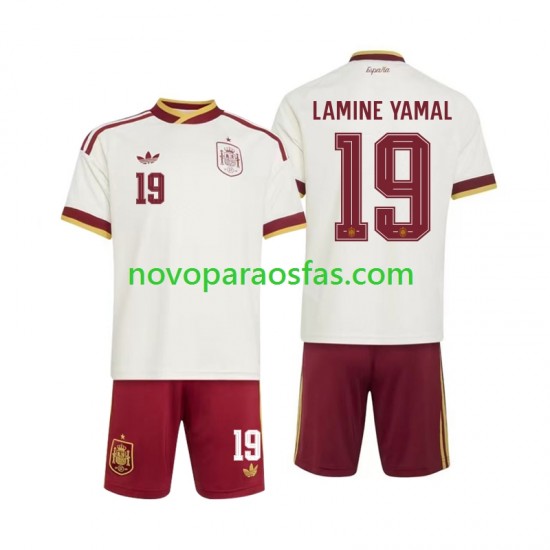 Camisolas Espanha Lamine Yamal 19 Criança Visitante Copa do Mundo 2026 Manga Curta