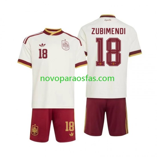 Camisolas Espanha Martin Zubimendi 18 Criança Visitante Copa do Mundo 2026 Manga Curta