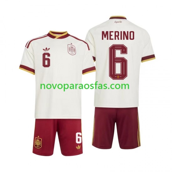 Camisolas Espanha Mikel Merino 6 Criança Visitante Copa do Mundo 2026 Manga Curta