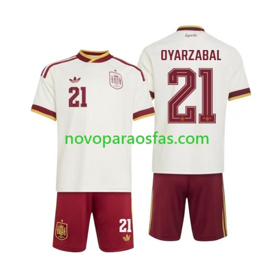 Camisolas Espanha Mikel Oyarzabal 21 Criança Visitante Copa do Mundo 2026 Manga Curta