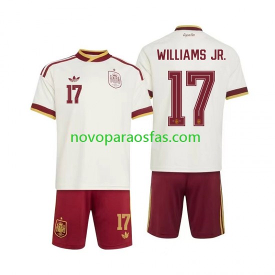 Camisolas Espanha Nico Williams 17 Criança Visitante Copa do Mundo 2026 Manga Curta