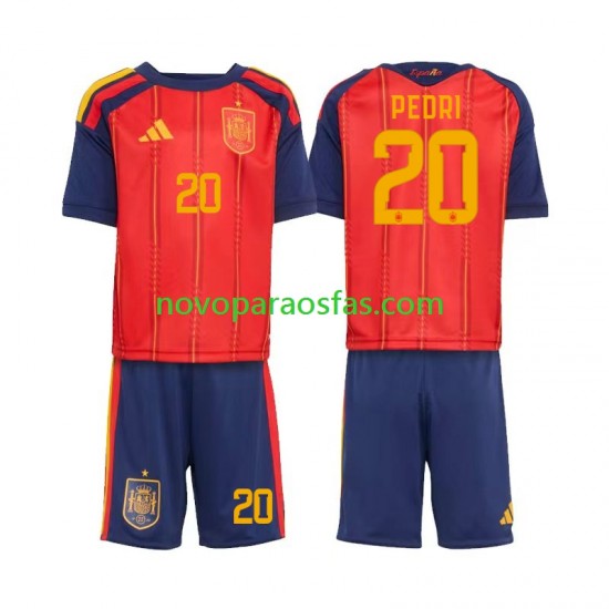 Camisolas Espanha Pedri 20 Criança Casa Copa do Mundo 2026 Manga Curta