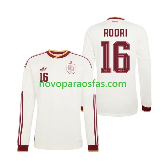 Camisolas Espanha Rodri 16 Homem Visitante Copa do Mundo 2026 Manga Comprida