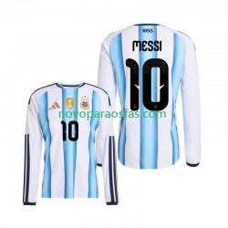 Camisolas Argentina Lionel Messi 10 Homem Casa Copa do Mundo 2026 Manga Comprida