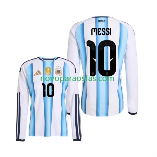 Camisolas Argentina Lionel Messi 10 Homem Casa Copa do Mundo 2026 Manga Comprida