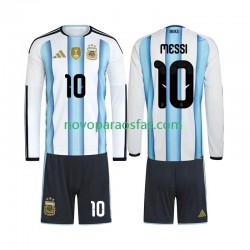 Camisolas Argentina Lionel Messi 10 Criança Casa Copa do Mundo 2026 Manga Comprida