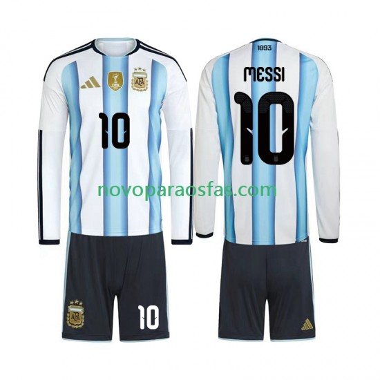 Camisolas Argentina Lionel Messi 10 Criança Casa Copa do Mundo 2026 Manga Comprida