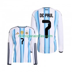 Camisolas Argentina Rodrigo De Paul 7 Homem Casa Copa do Mundo 2026 Manga Comprida