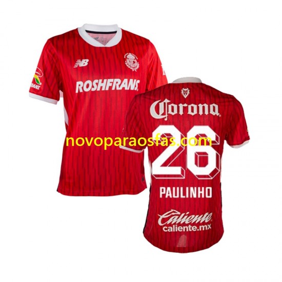 Camisolas Deportivo Toluca Paulinho 26 Homem Casa 2024-2025 Manga Curta