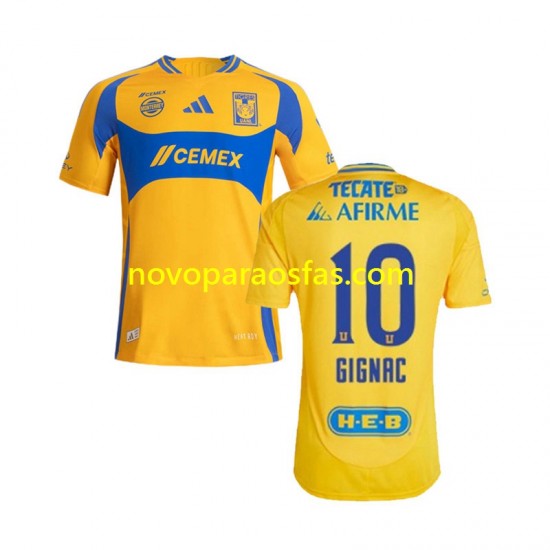 Camisolas Tigres UANL Gignac 10 Homem Casa 2024-2025 Manga Curta