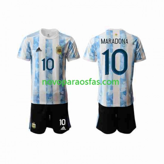 Camisolas Argentina Maradona 10 2020-2021 Criança Casa Manga Curta