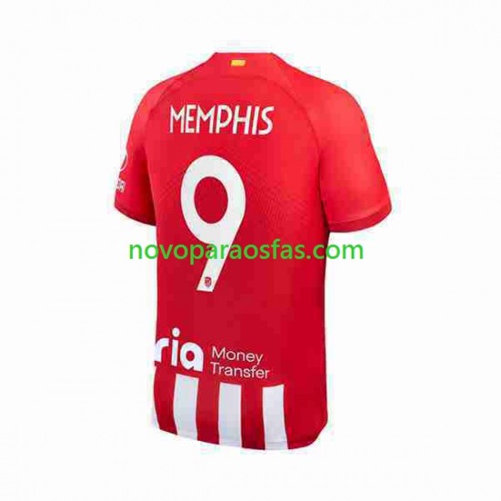 Camisolas Atlético Madrid 2 Memphis Depay 9 Homem Casa 2023-2024 Manga Curta