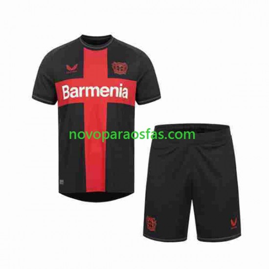 Camisolas Bayer 04 Leverkusen Criança Casa 2023-2024 Manga Curta