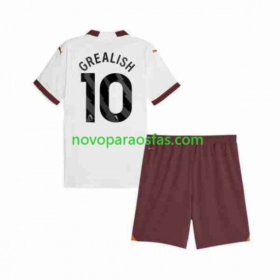 Camisolas Manchester City Jack Grealish 10 Criança Visitante 2023-2024 Manga Curta