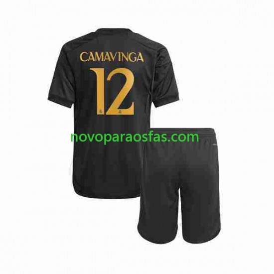 Camisolas Real Madrid Eduardo Camavinga 12 Criança Alternativo 2023-2024 Manga Curta