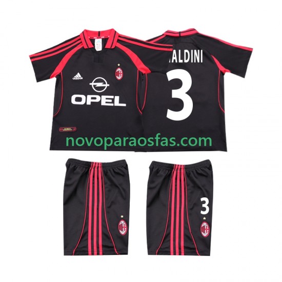 Camisolas AC Milan MALDINI 3 2000 2001 Retro Criança Alternativo Manga Curta