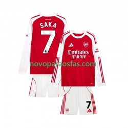 Camisolas Arsenal Bukayo Saka 7 Criança Casa 2025-2026 Manga Comprida