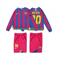 Camisolas FC Barcelona Lionel Messi 10 2005 Retro Criança Casa 2006 Manga Comprida
