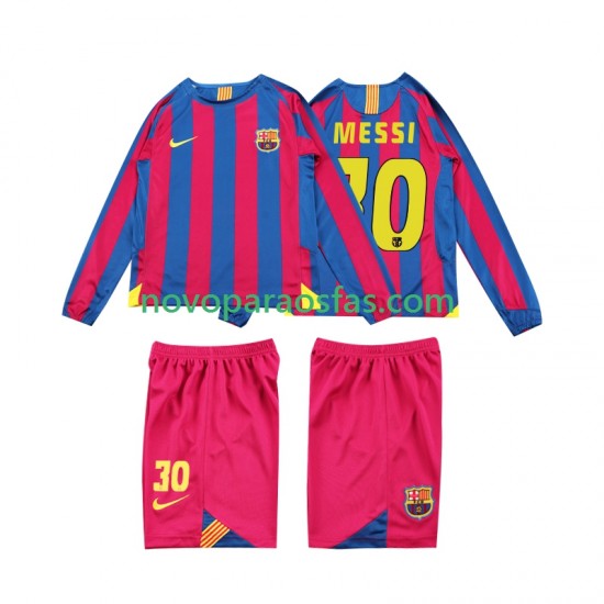 Camisolas FC Barcelona Lionel Messi 10 2005 Retro Criança Casa 2006 Manga Comprida