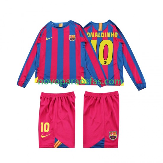 Camisolas FC Barcelona RONALDINHO 10 2005 Retro Criança Casa 2006 Manga Comprida