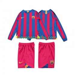 Camisolas FC Barcelona 2005 Retro Criança Casa 2006 Manga Comprida
